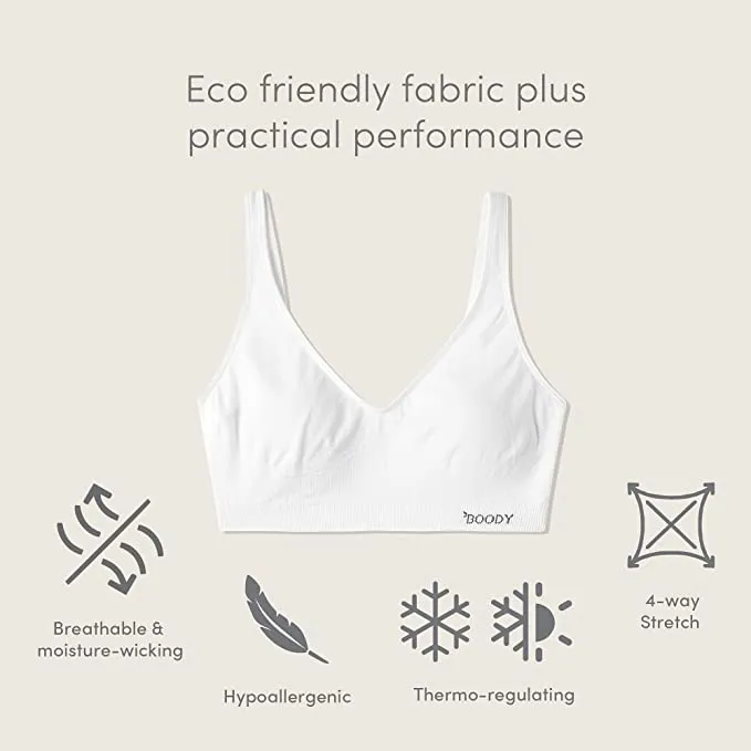 Boody Body EcoWear Women's Padded Shaper Bra - Bamboo Viscose - Seamless - Removable Padding - White - X-Small