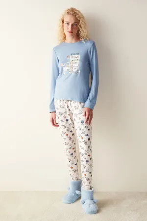 Books Printed Tshirt Blue PJ Top