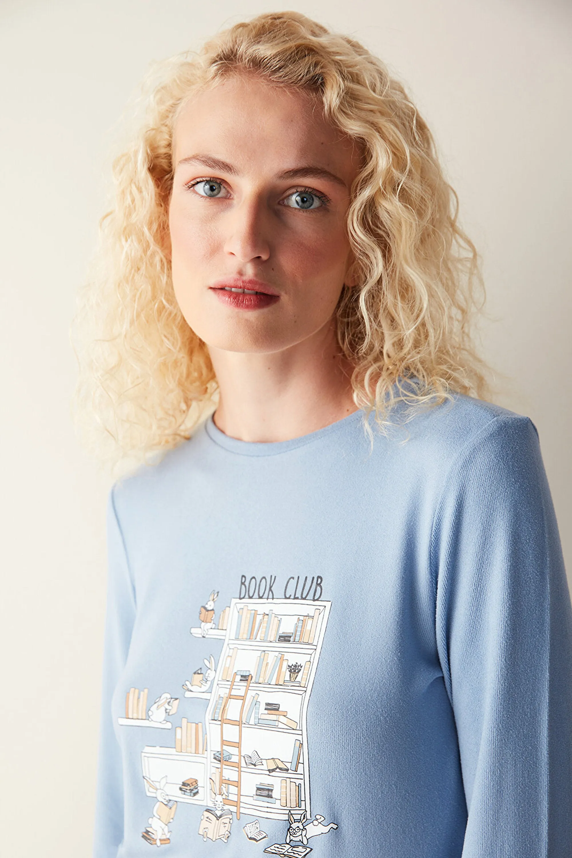 Books Printed Tshirt Blue PJ Top