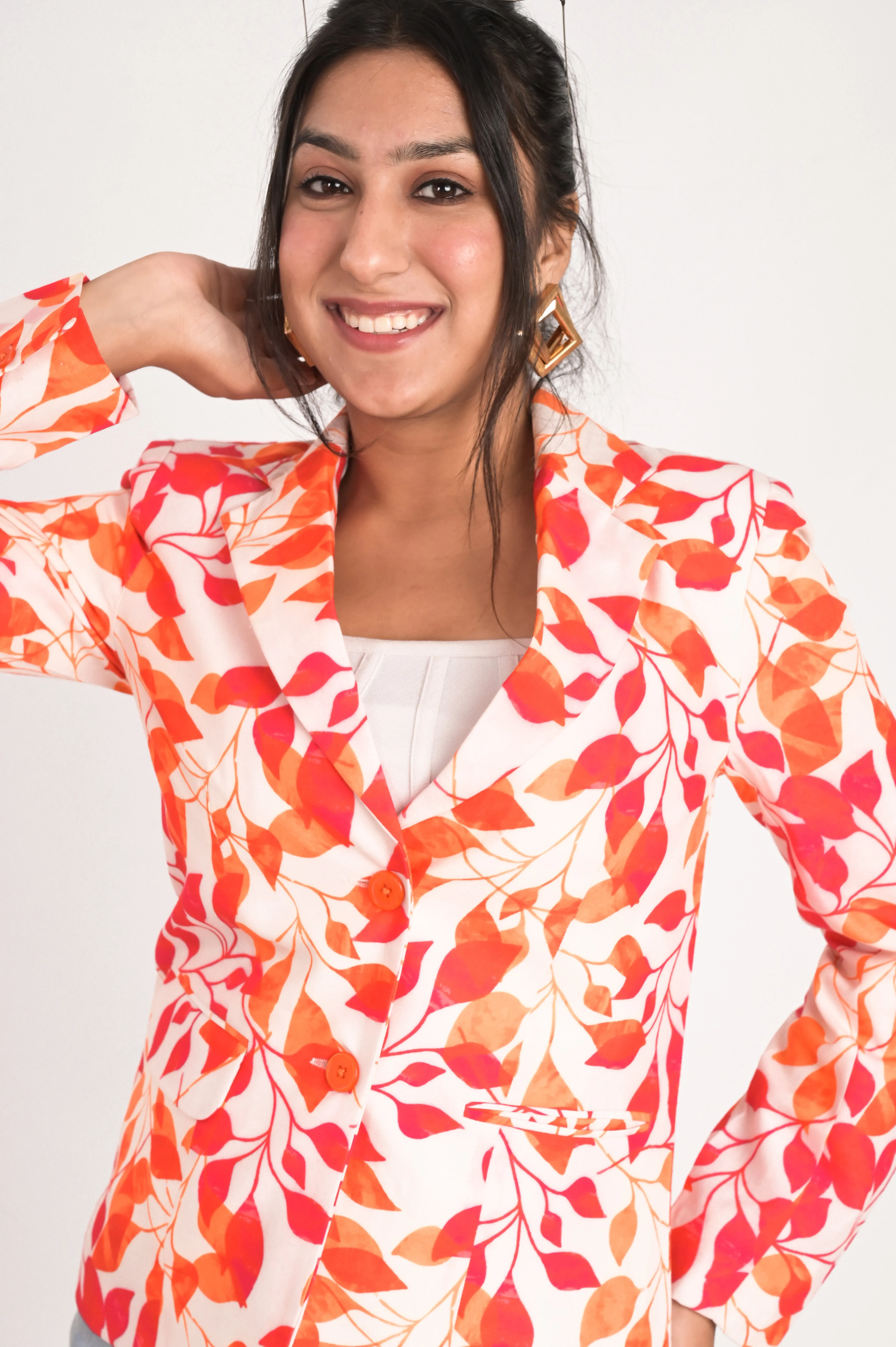 Botanical Leaf Print Blazer
