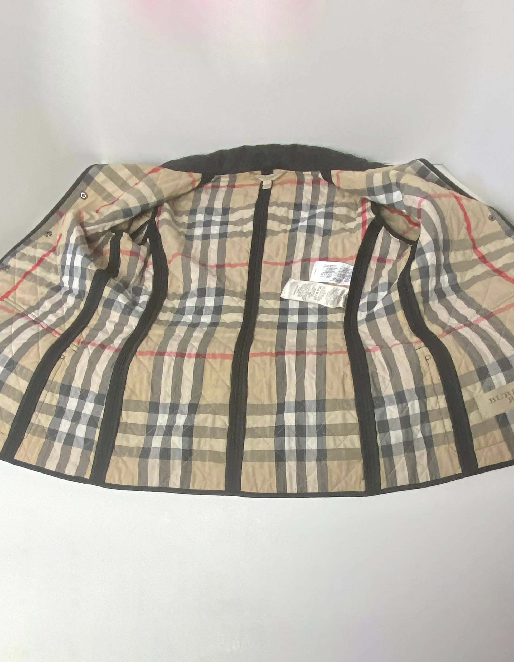 Burberry Brit Black Quilted Jacket w/Nova Plaid Lining sz Small