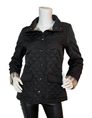 Burberry Brit Black Quilted Jacket w/Nova Plaid Lining sz Small