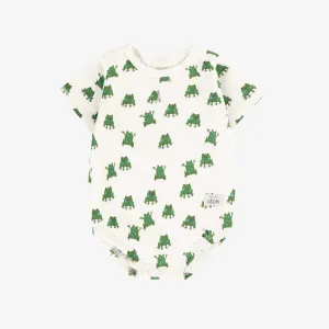 Cache-couche crème avec d'aimables grenouilles en jersey doux, bébé  || Cream bodysuit with cute frog all over print in soft jersey, baby