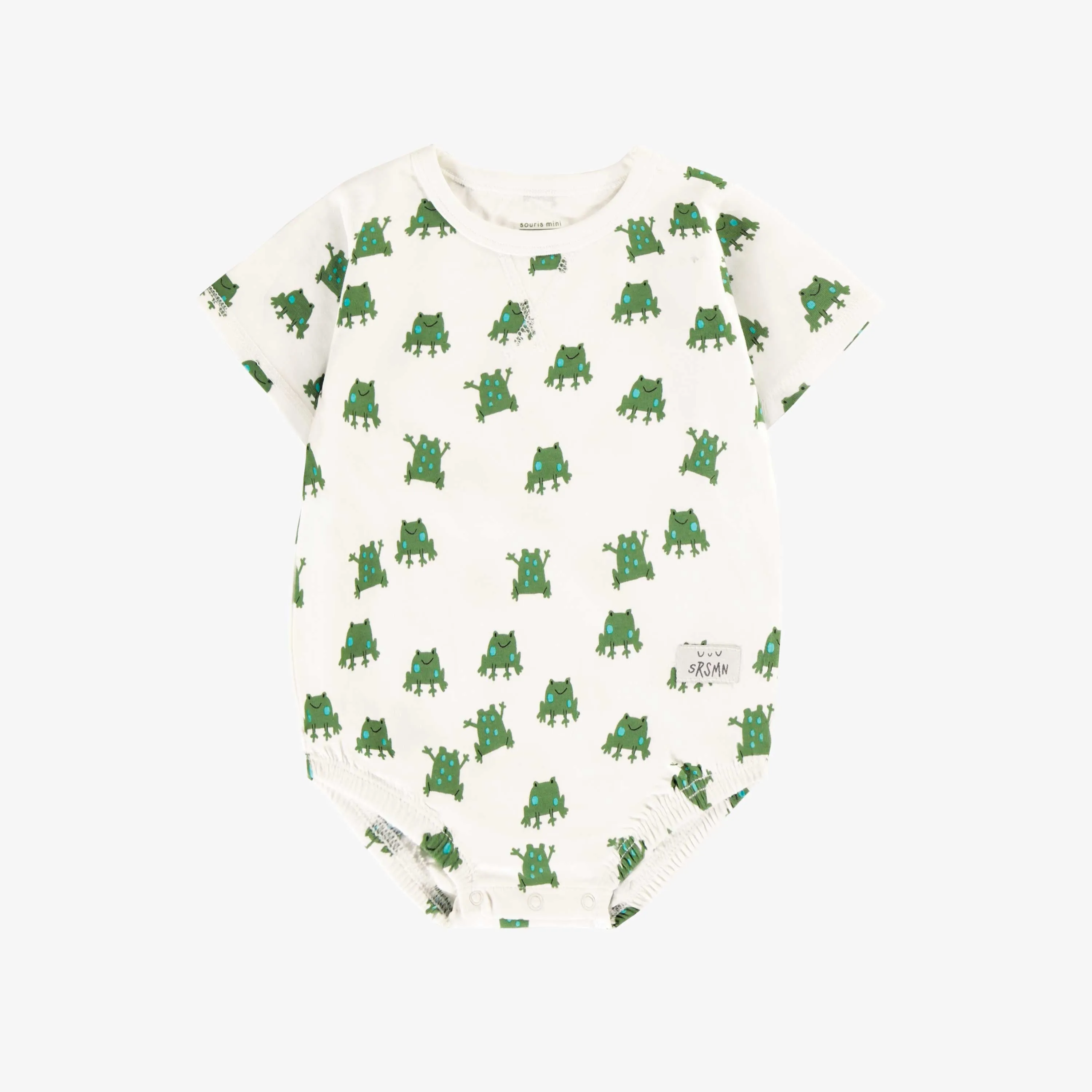 Cache-couche crème avec d'aimables grenouilles en jersey doux, bébé  || Cream bodysuit with cute frog all over print in soft jersey, baby