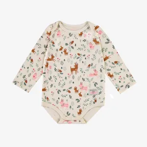 Cache-couche des fêtes crème en jersey extensible à motifs de rennes, bébé || Holiday bodysuit in cream stretch jersey with reindeer all over print, baby