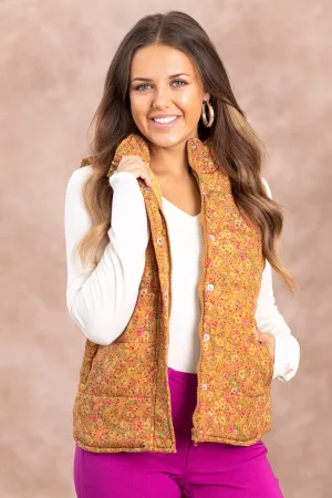 Camel Ditsy Floral Channel Quilted Vest