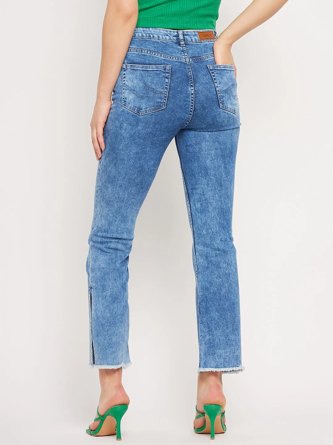 Camla Barcelona Distressed Hem Indigo Blue Slit Jeans