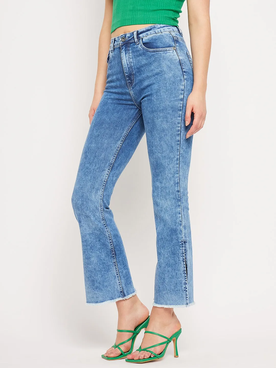 Camla Barcelona Distressed Hem Indigo Blue Slit Jeans