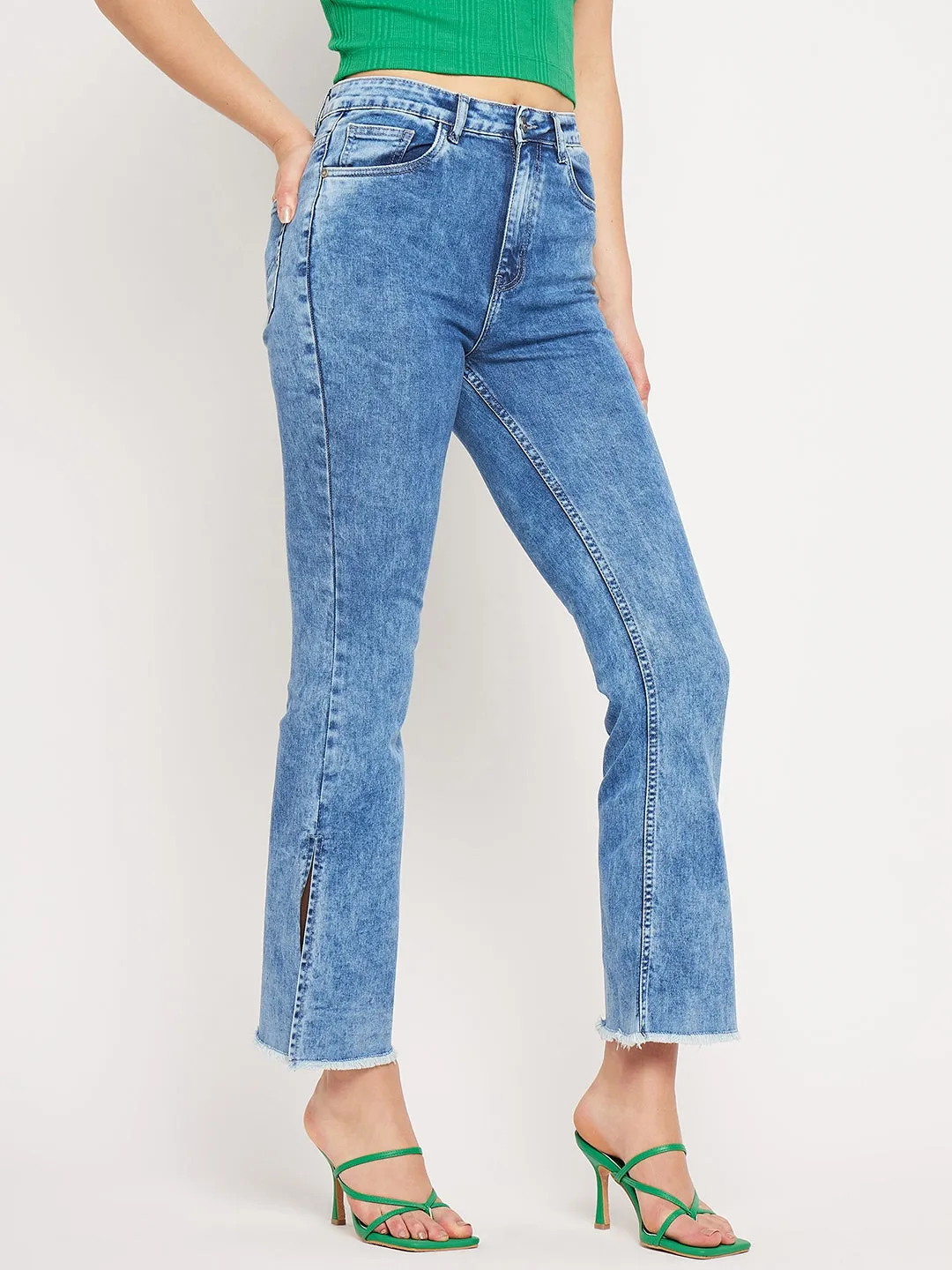 Camla Barcelona Distressed Hem Indigo Blue Slit Jeans