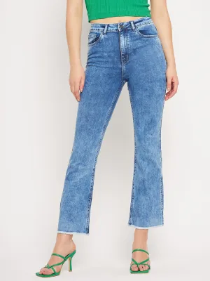 Camla Barcelona Distressed Hem Indigo Blue Slit Jeans