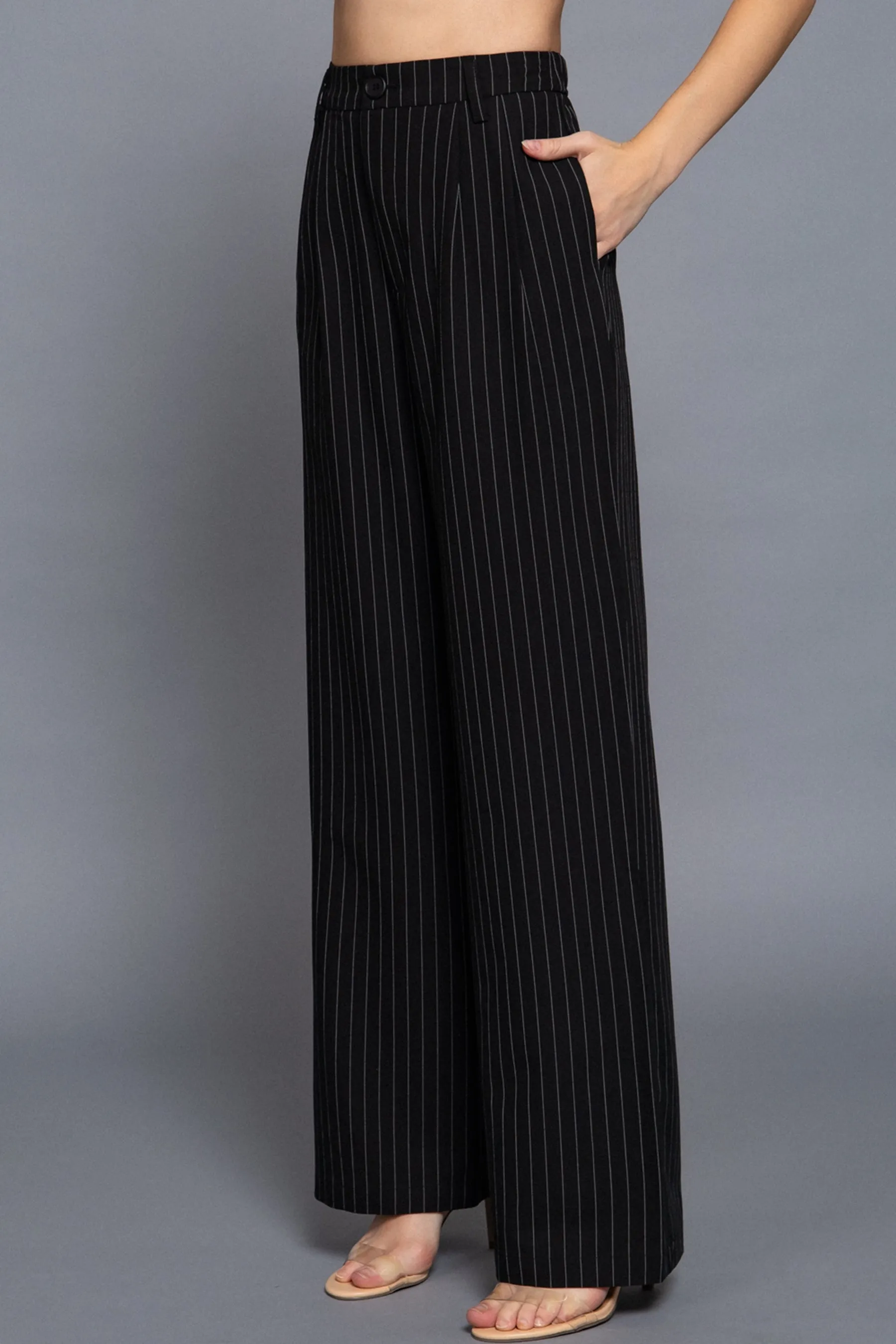 Chic Pinstripe Pants Straight-Leg Design  Durable Woven Fabric ZP14187C28 $12.50