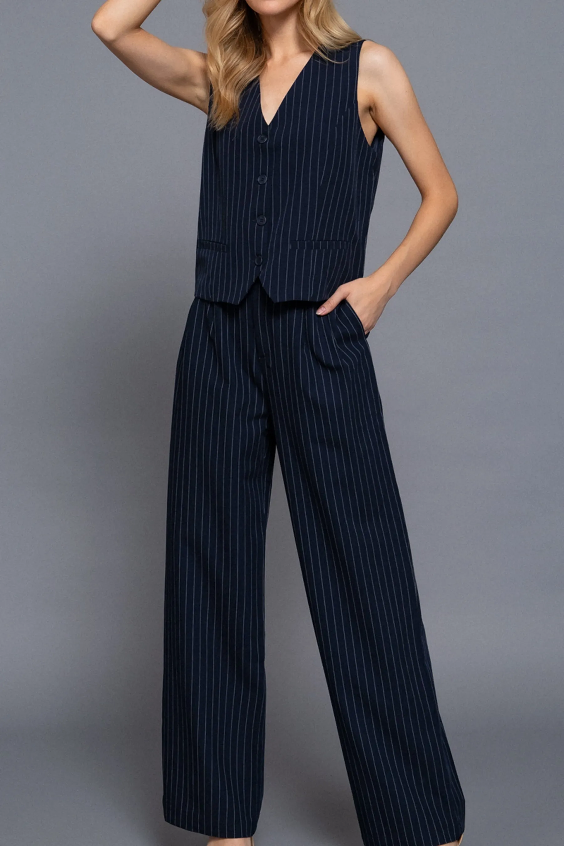 Chic Pinstripe Pants Straight-Leg Design  Durable Woven Fabric ZP14187C28 $12.50