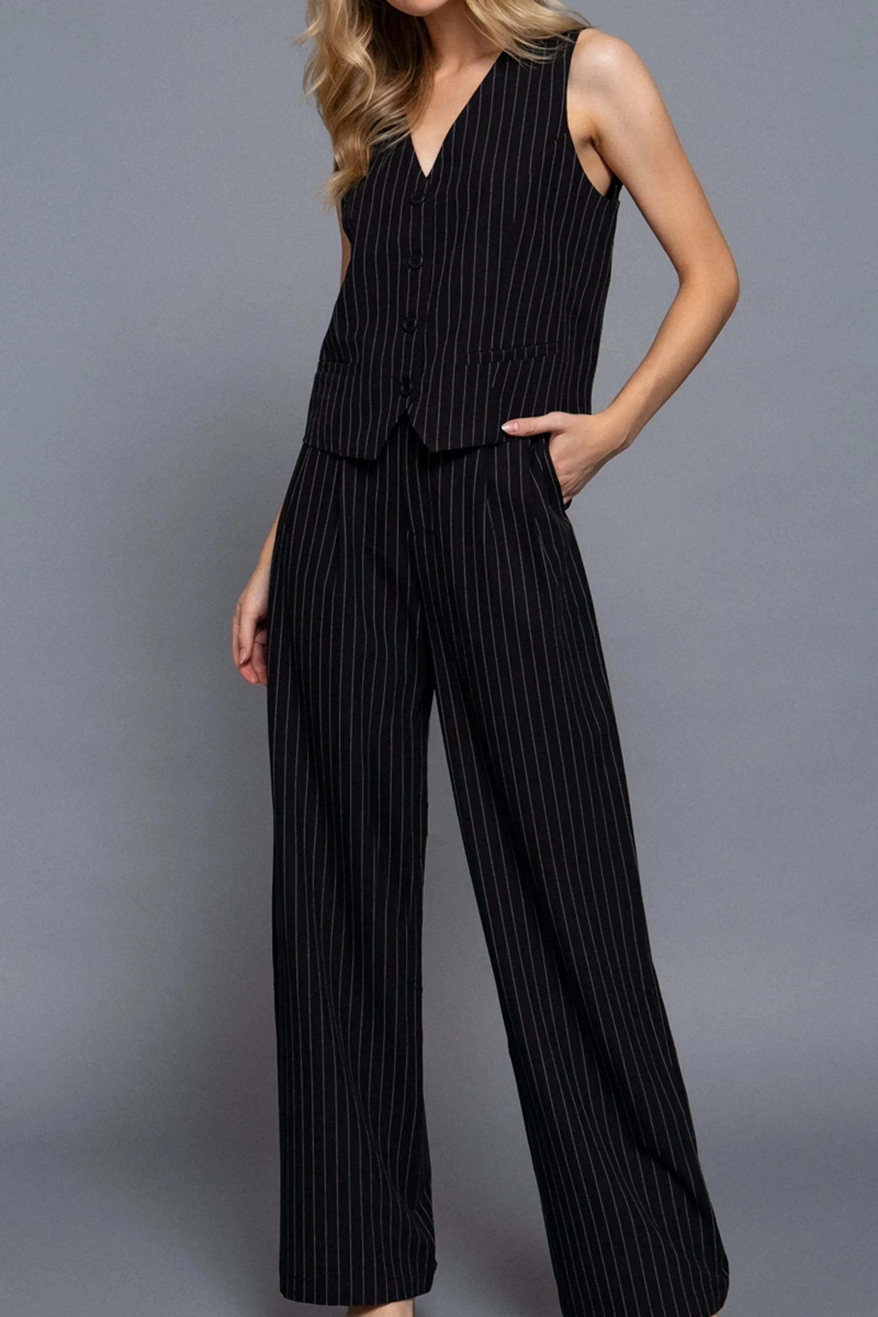 Chic Pinstripe Pants Straight-Leg Design  Durable Woven Fabric ZP14187C28 $12.50