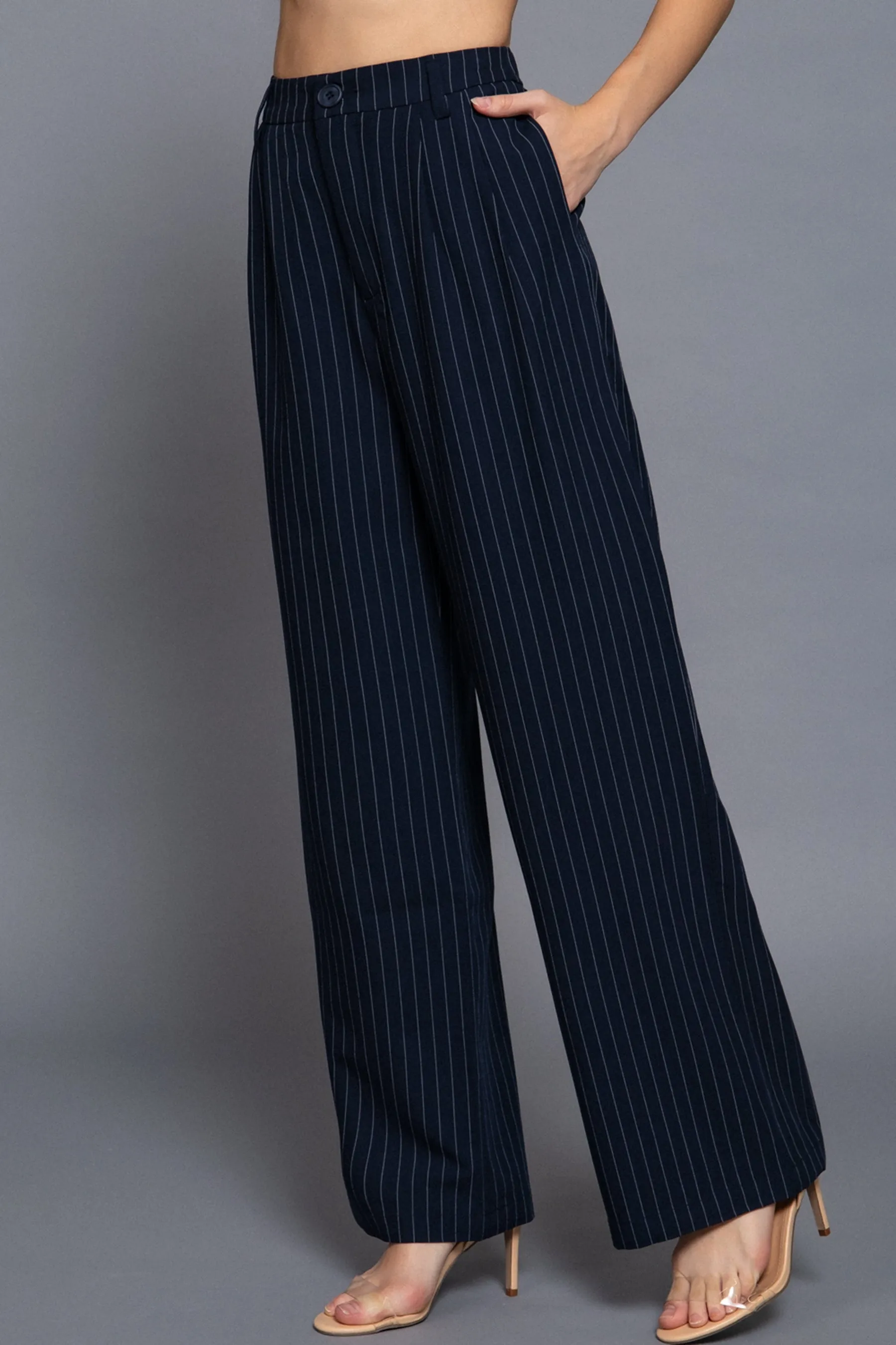 Chic Pinstripe Pants Straight-Leg Design  Durable Woven Fabric ZP14187C28 $12.50