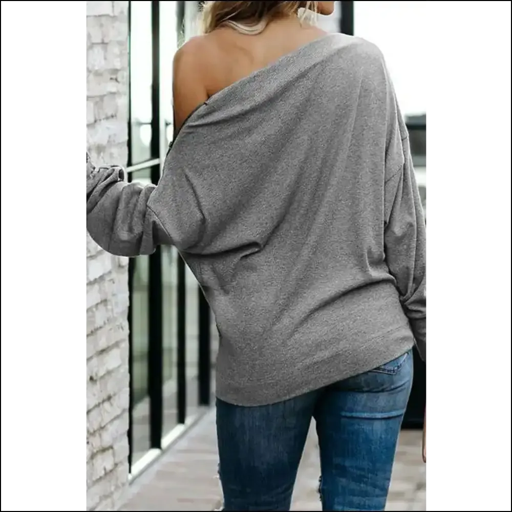 Chic Single Shoulder Long Sleeve Sweatshirt with Zip