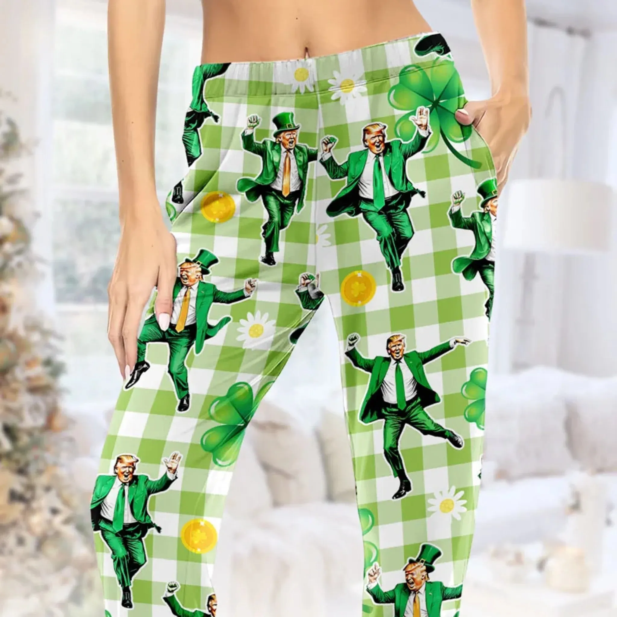 Clover, Courage, And Country - US Patriotic Pride Pajama Pants - Gift For Conservative Supporters