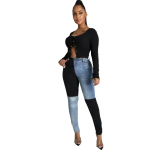 Color Block Skinny Jeans