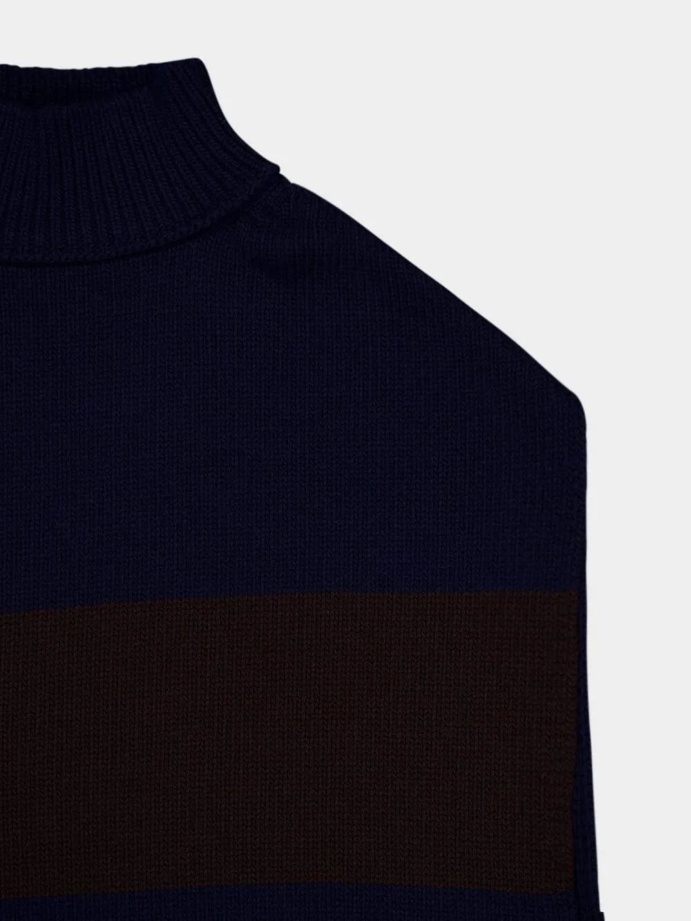 Contrasting Maxi-Stripe Wool Poncho