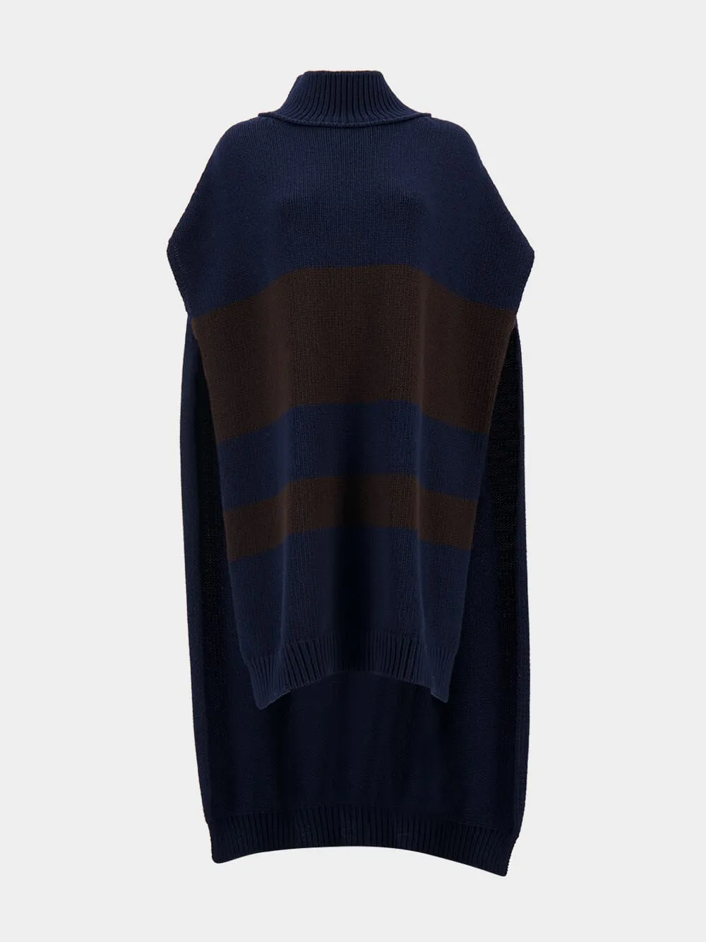 Contrasting Maxi-Stripe Wool Poncho