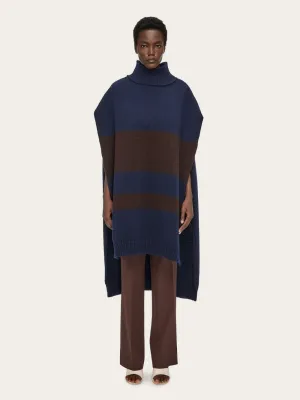 Contrasting Maxi-Stripe Wool Poncho