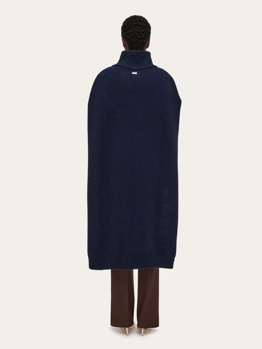 Contrasting Maxi-Stripe Wool Poncho
