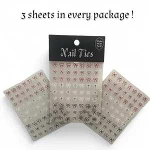 Coquette Edge Nail Art Stickers – Dainty Bows with Rhinestones in White, Red and Black