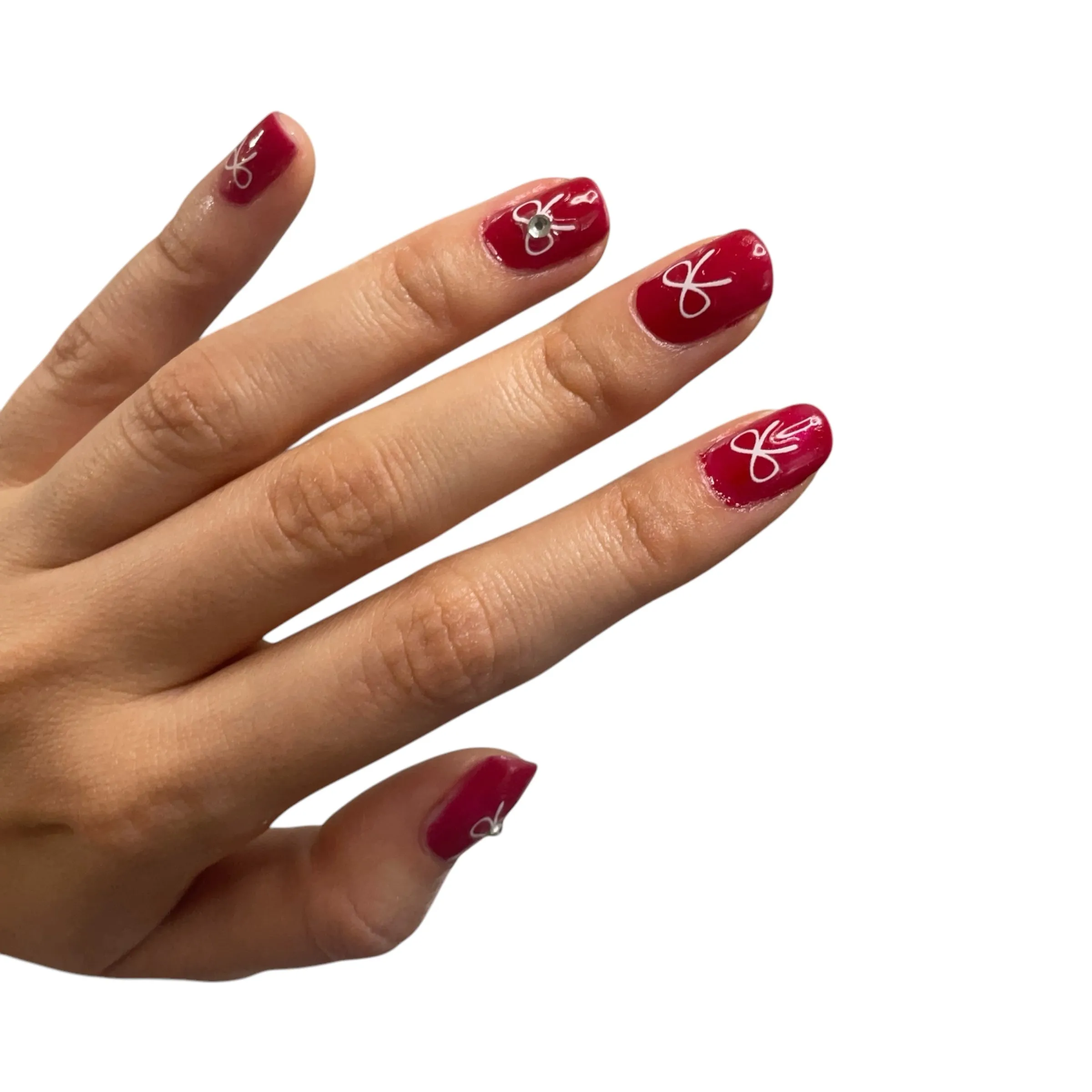 Coquette Edge Nail Art Stickers – Dainty Bows with Rhinestones in White, Red and Black