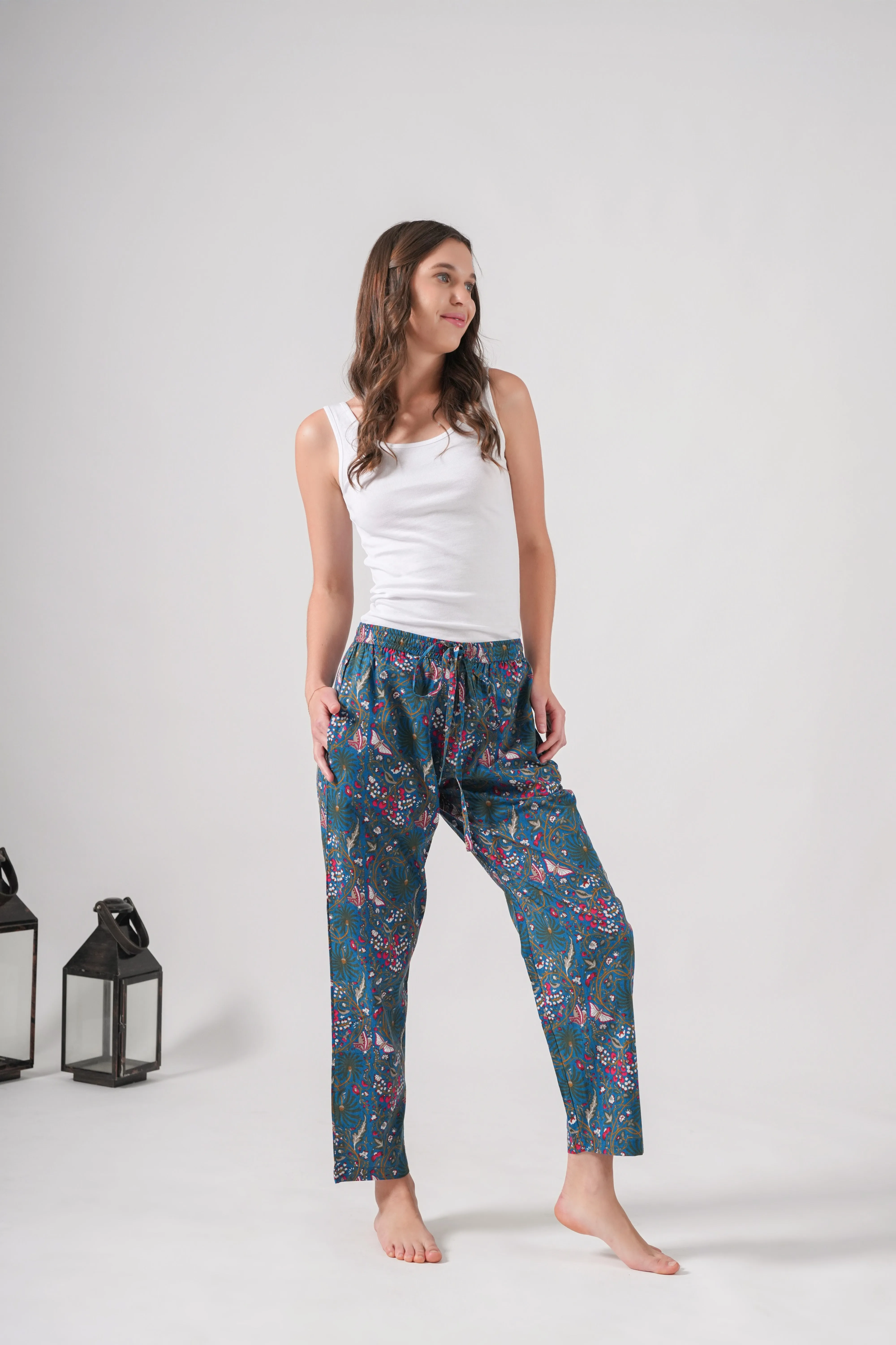 Cotton Pajama Pants Women - Midnight Butterfly