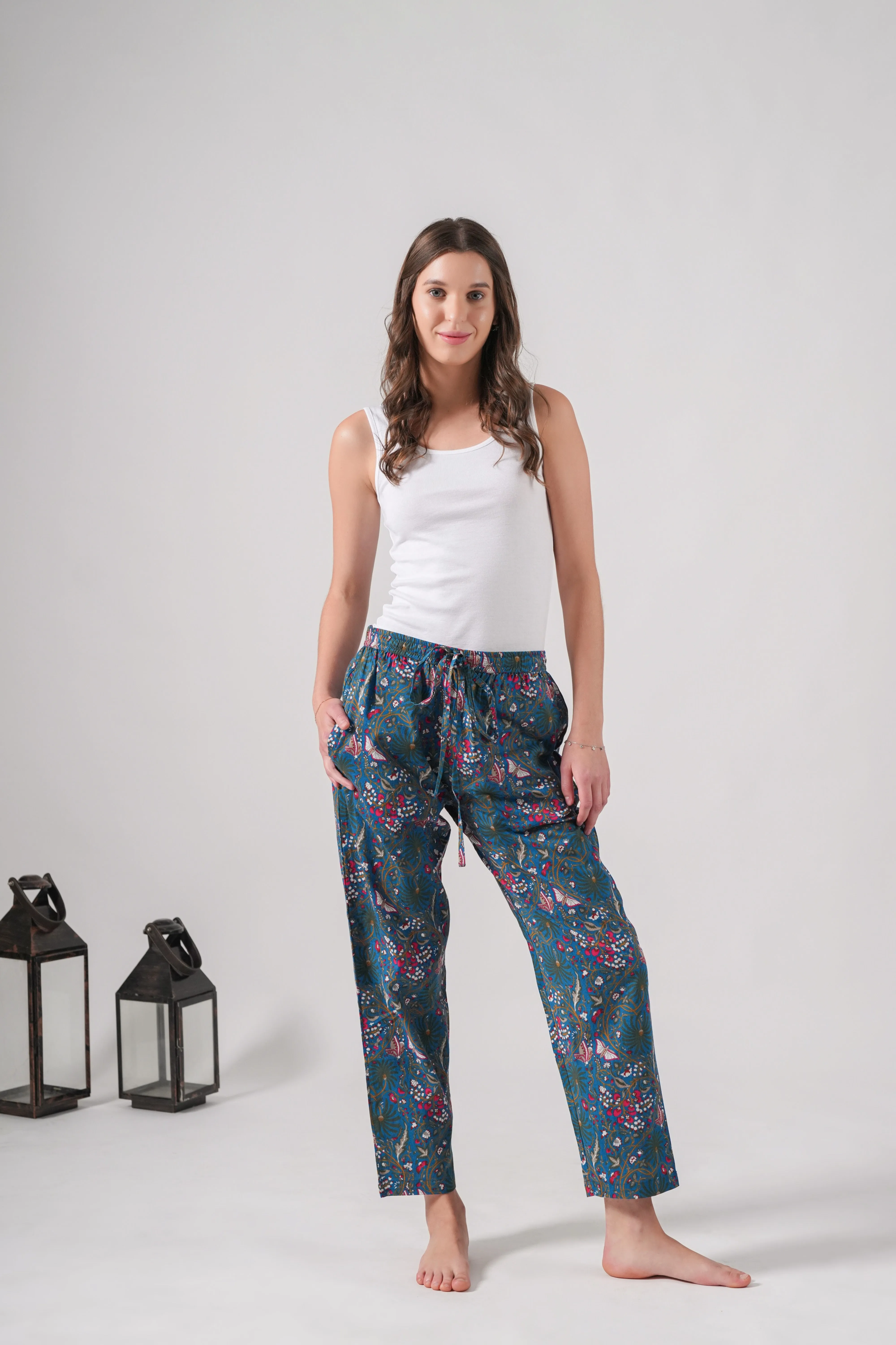 Cotton Pajama Pants Women - Midnight Butterfly