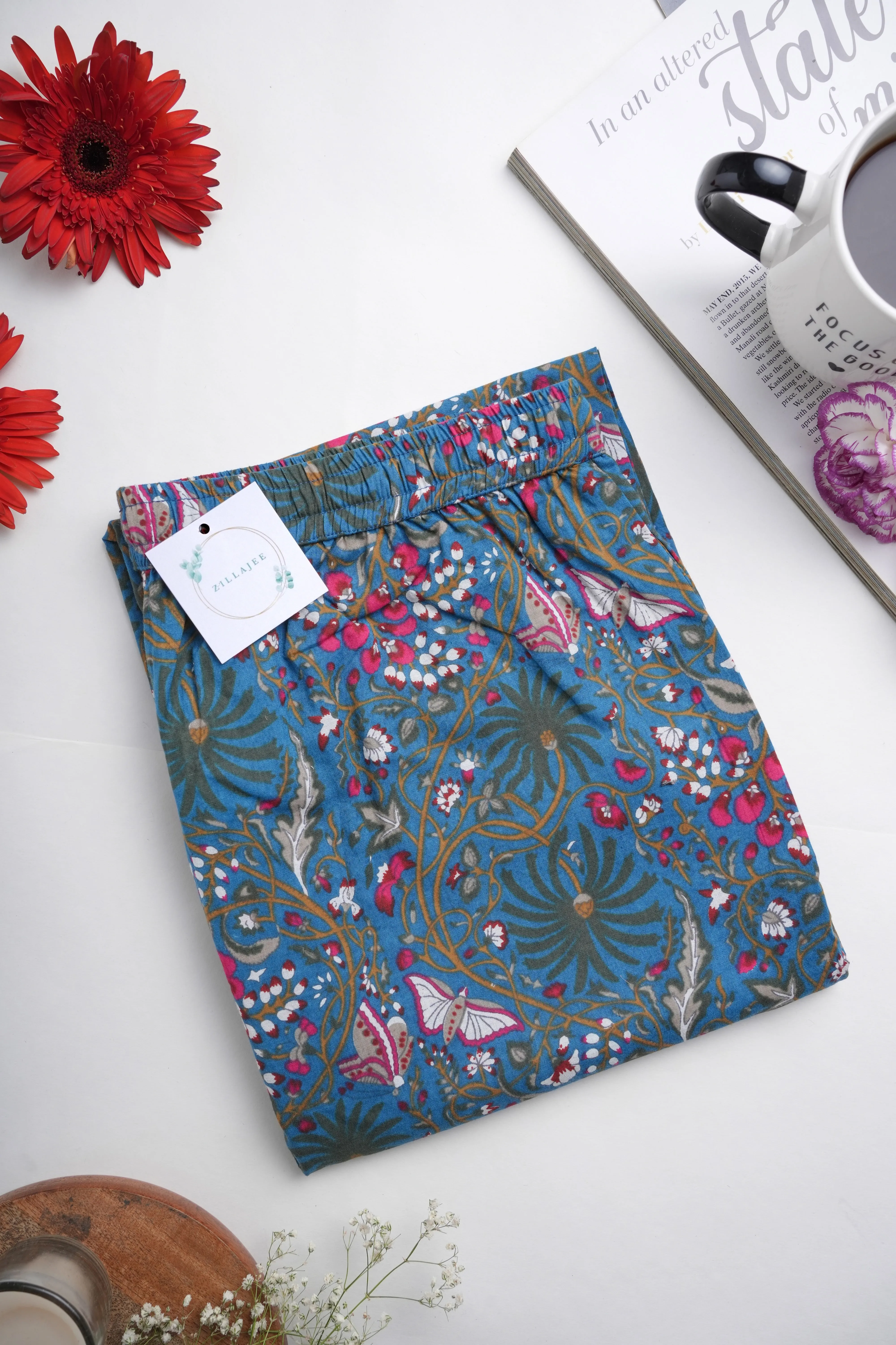 Cotton Pajama Pants Women - Midnight Butterfly