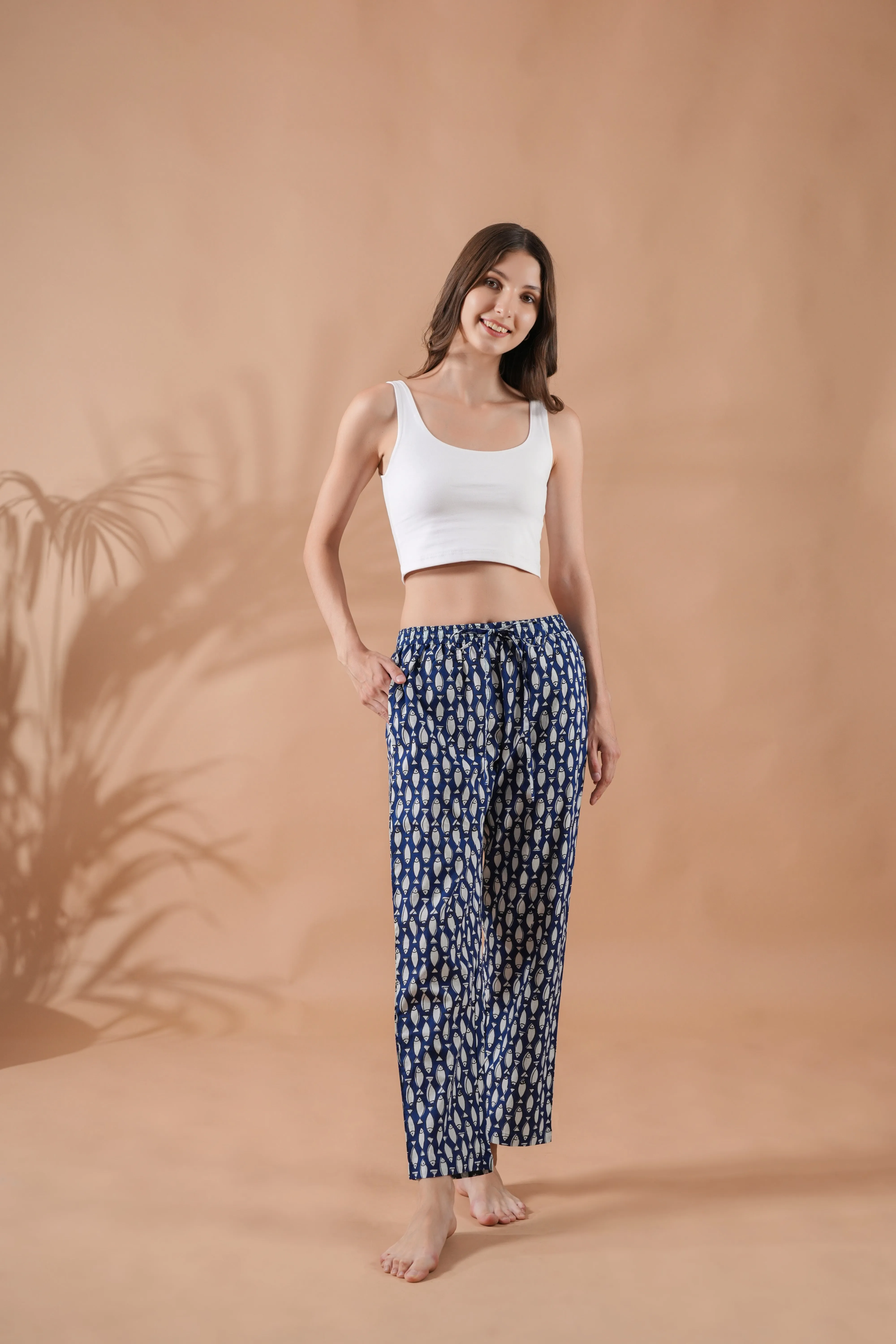 Cotton Pajama Pants Women - Midnight Swim