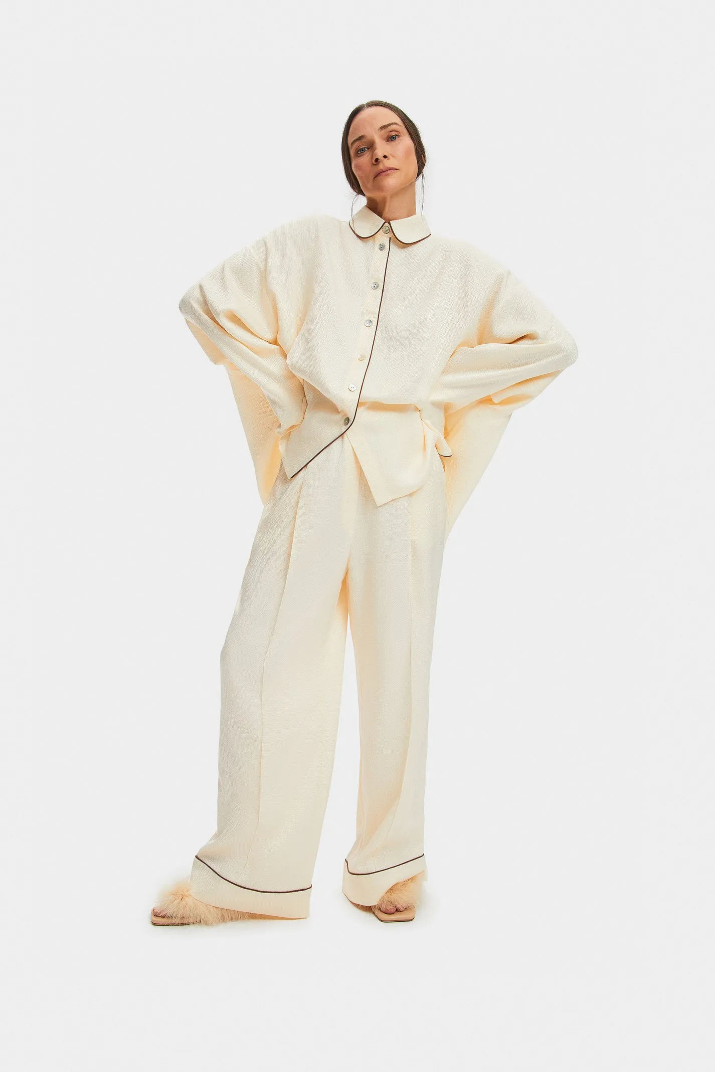 Daily Sleeper Pastelle Oversized Jacquard Pants in Pearl