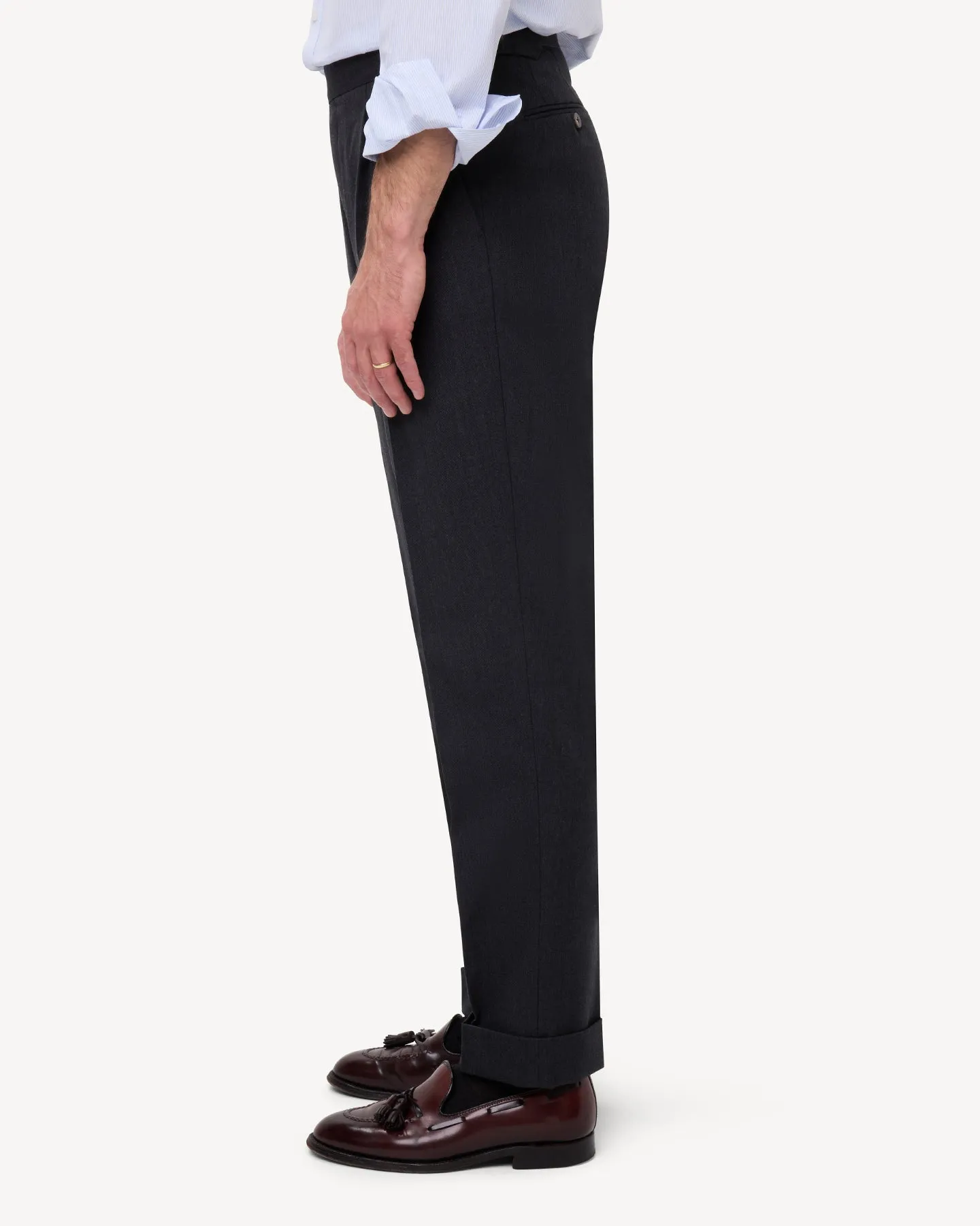 Dark Grey Single Pleat Cavalry Twill Trousers