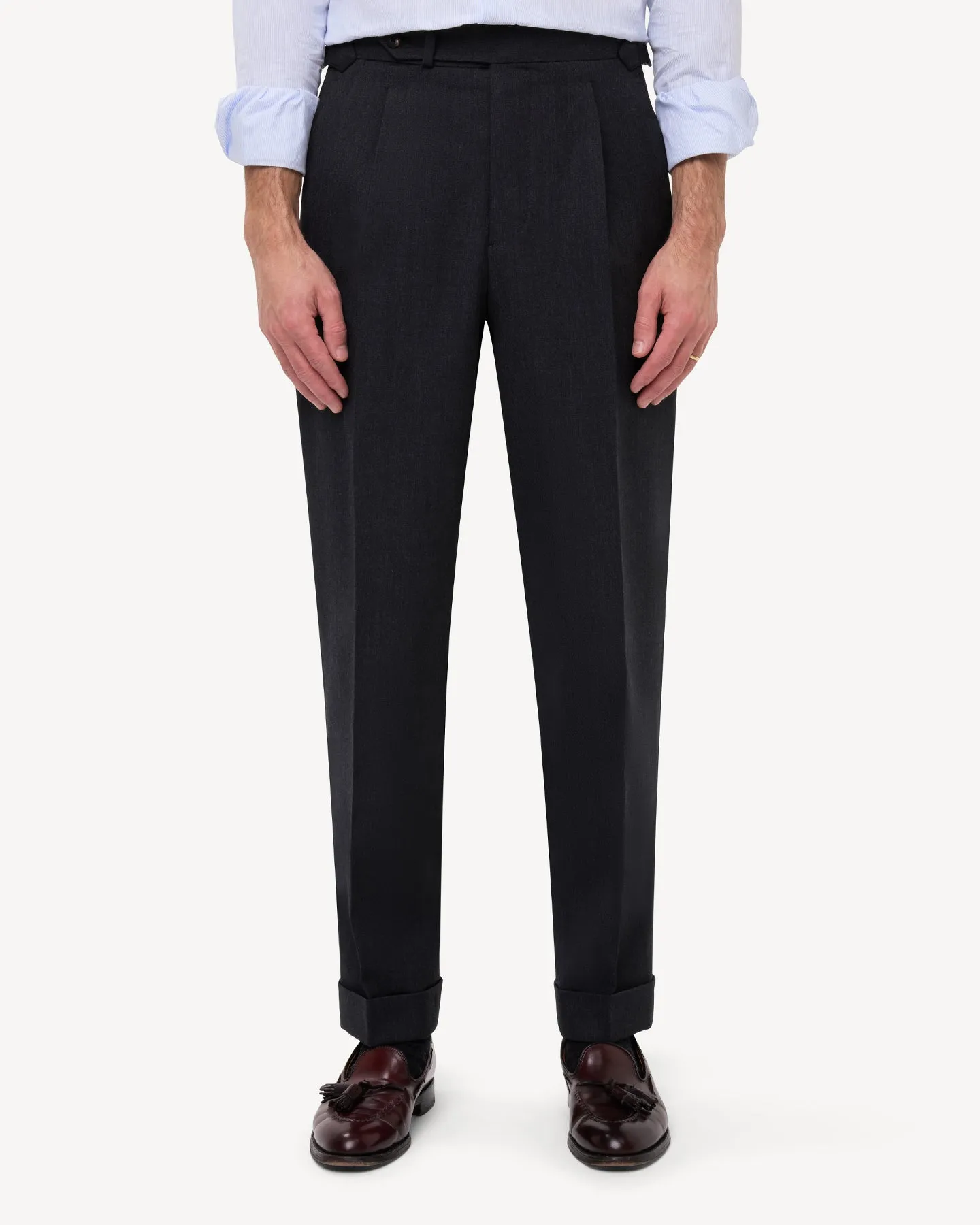 Dark Grey Single Pleat Cavalry Twill Trousers