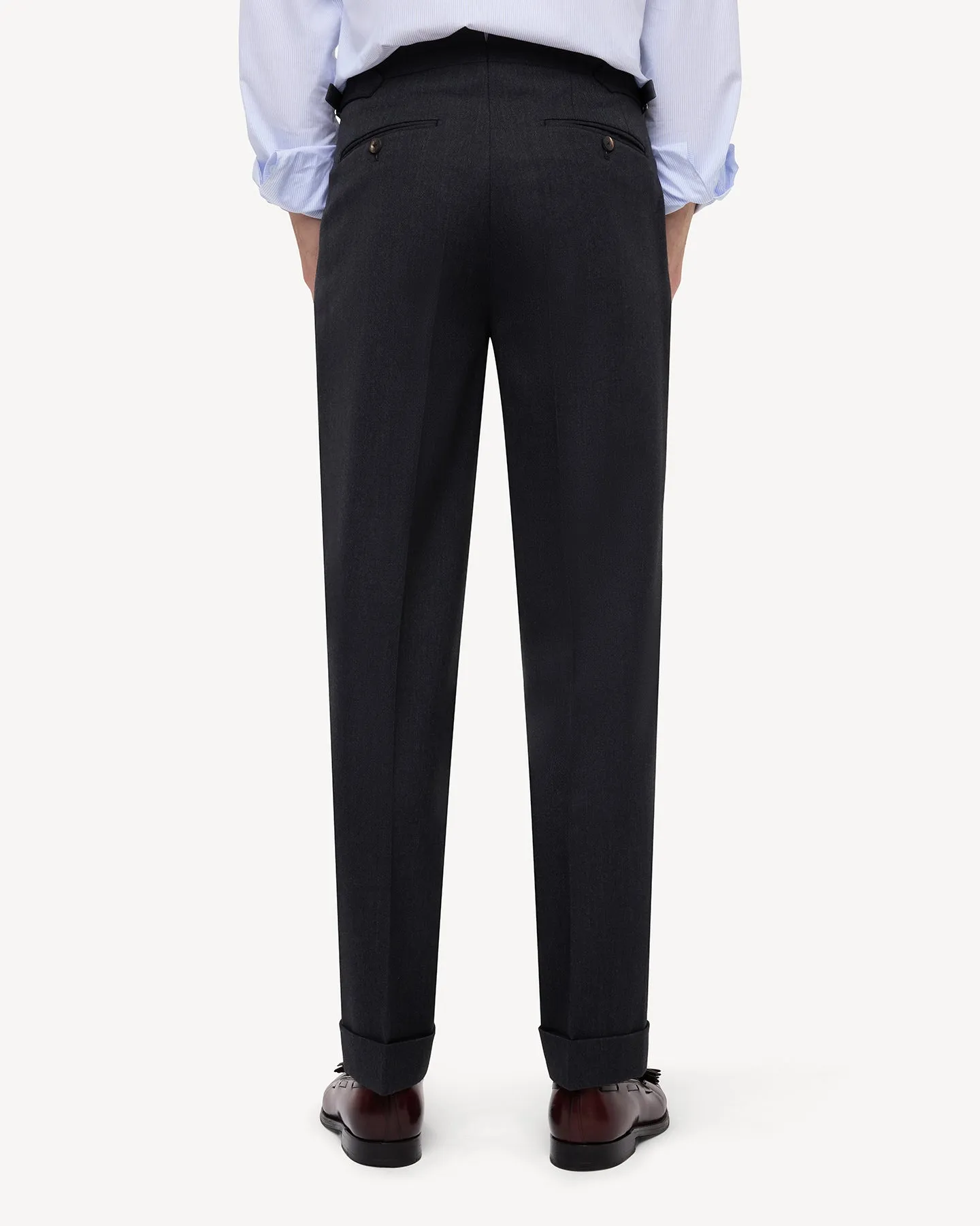 Dark Grey Single Pleat Cavalry Twill Trousers