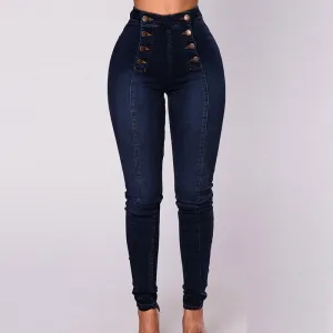 Denim Double Breasted Button Design High Waist Jeans