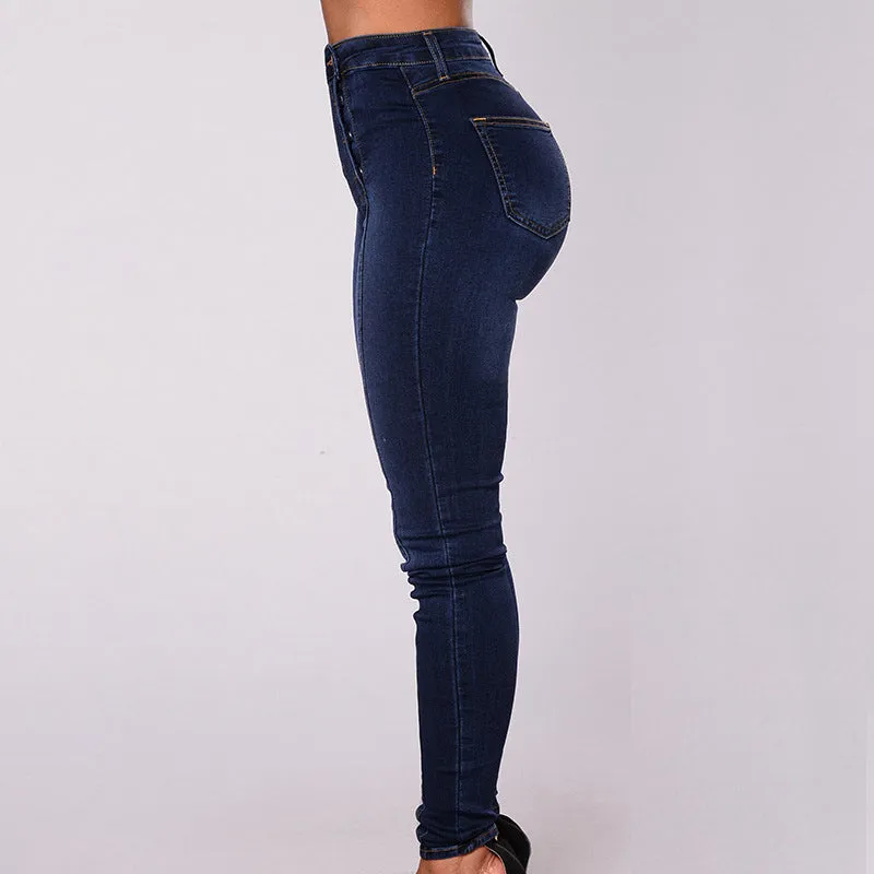 Denim Double Breasted Button Design High Waist Jeans