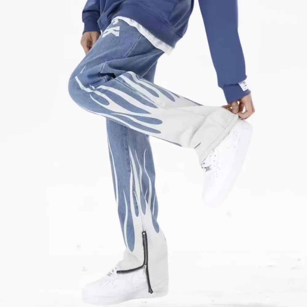 DF| Classic Flame Letter Print Jeans