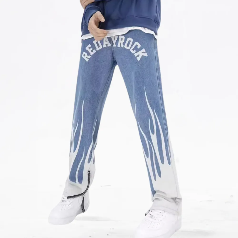 DF| Classic Flame Letter Print Jeans