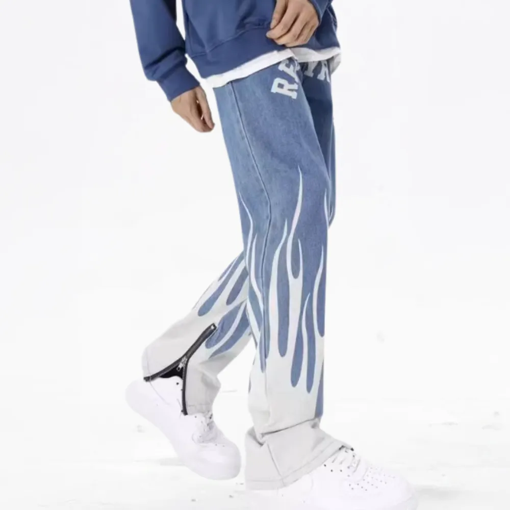 DF| Classic Flame Letter Print Jeans