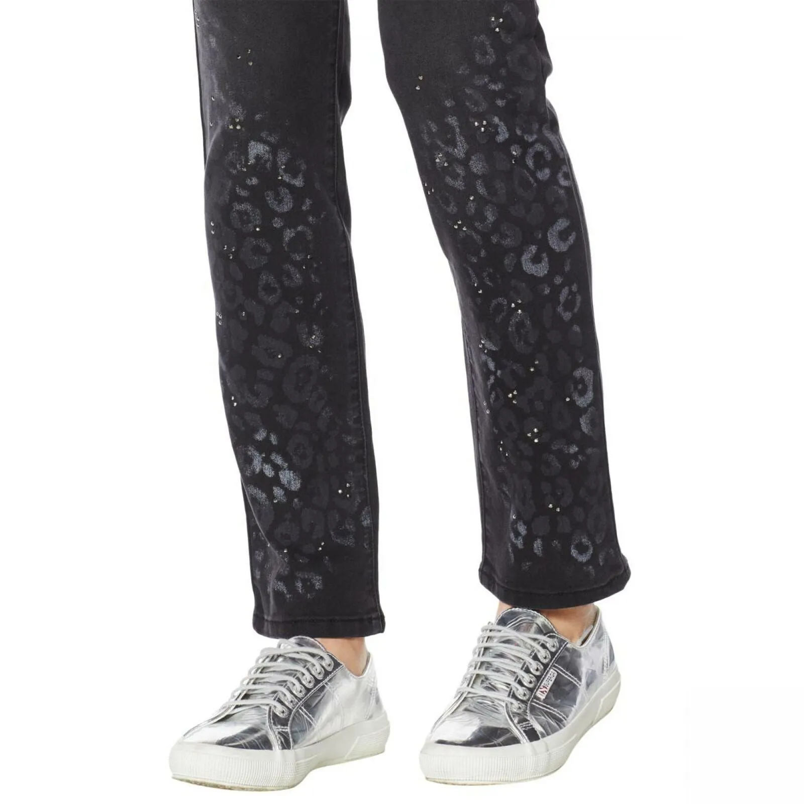 DG2 by Diane Gilman Classic Stretch Artwork Printed Jeans Black Animal Plus 20W