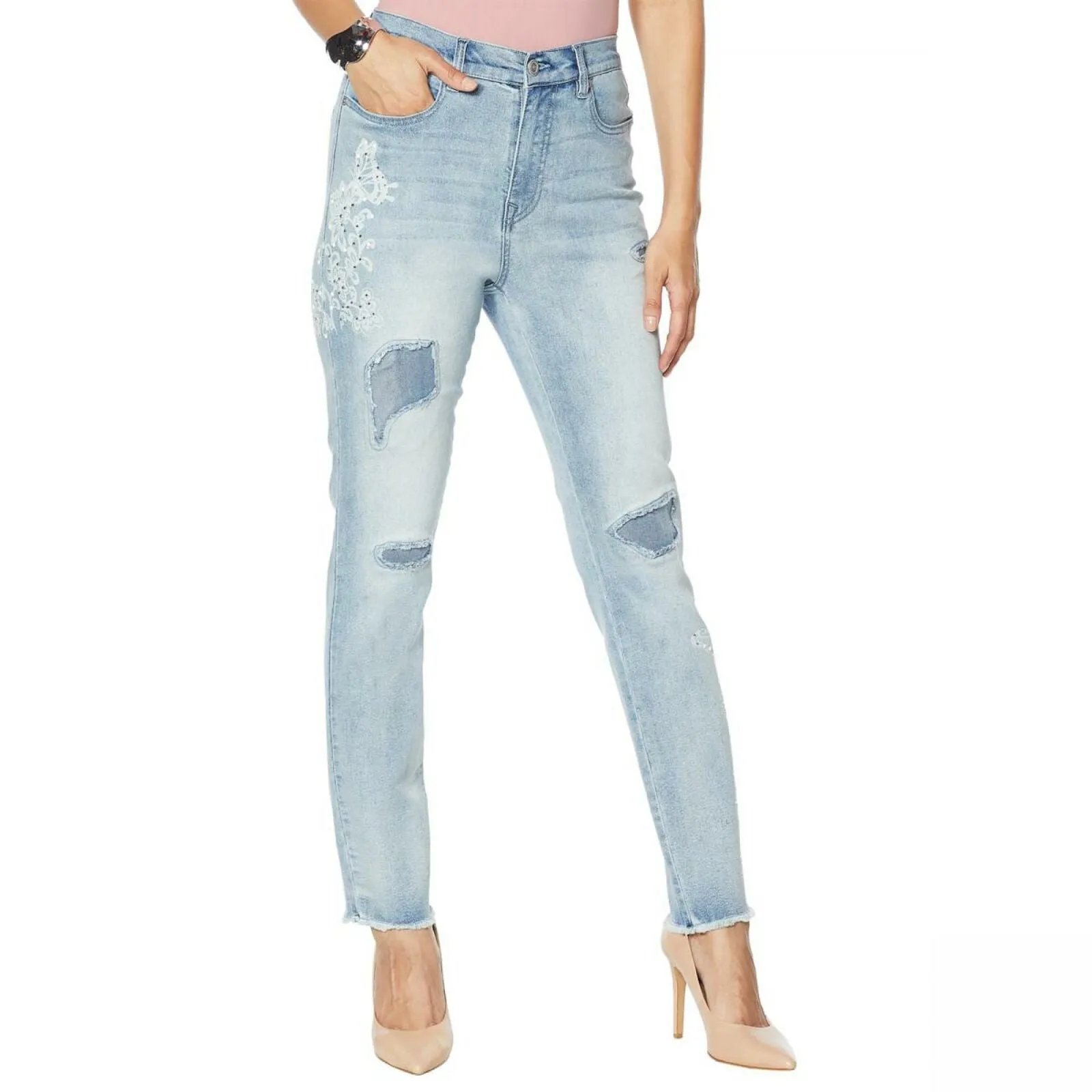 DG2 by Diane Gilman Women's Printed and Embellished Classic Stretch Jeans