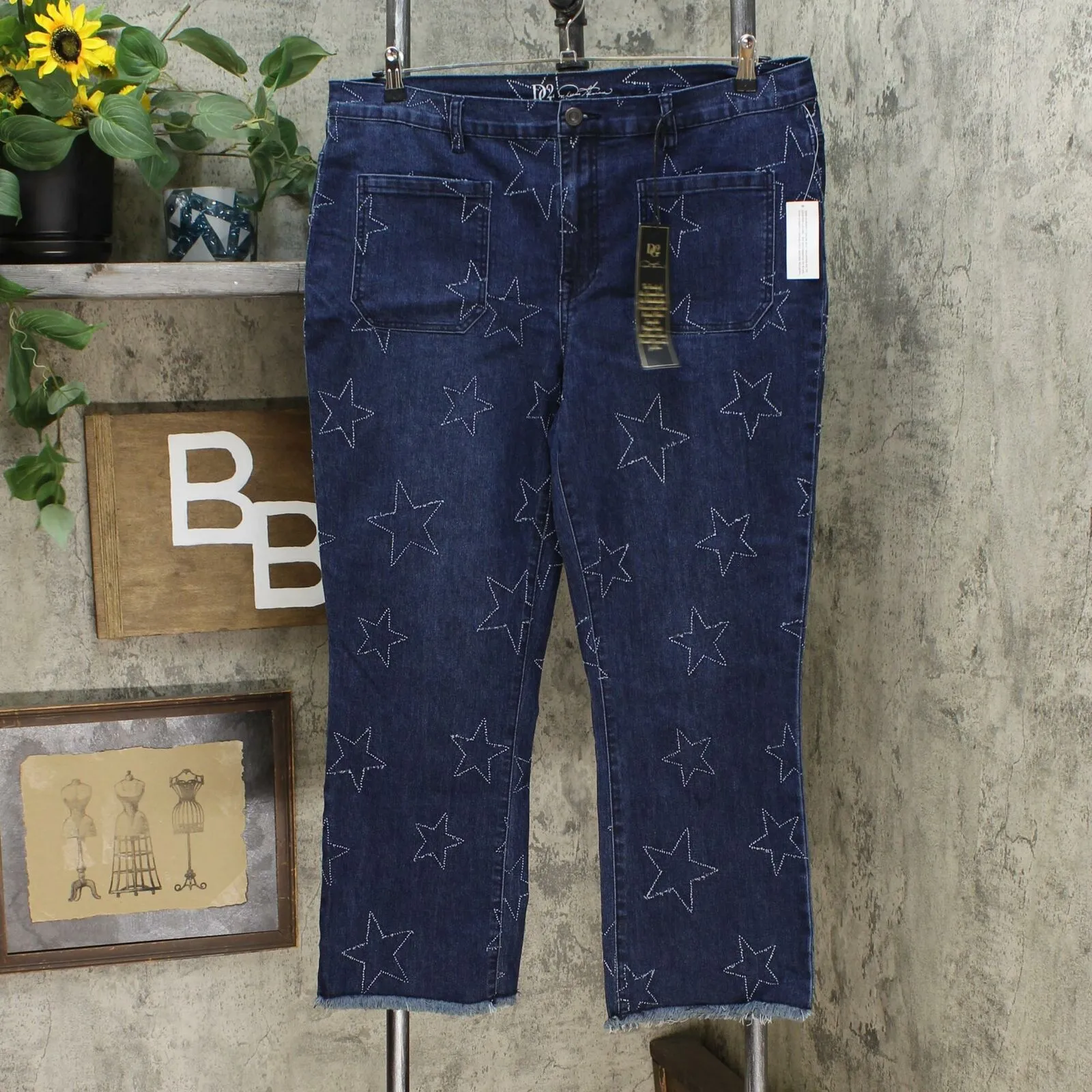 DG2 by Diane Gilman Women's Tall Classic Stretch Star Needle Punch Crop Jeans