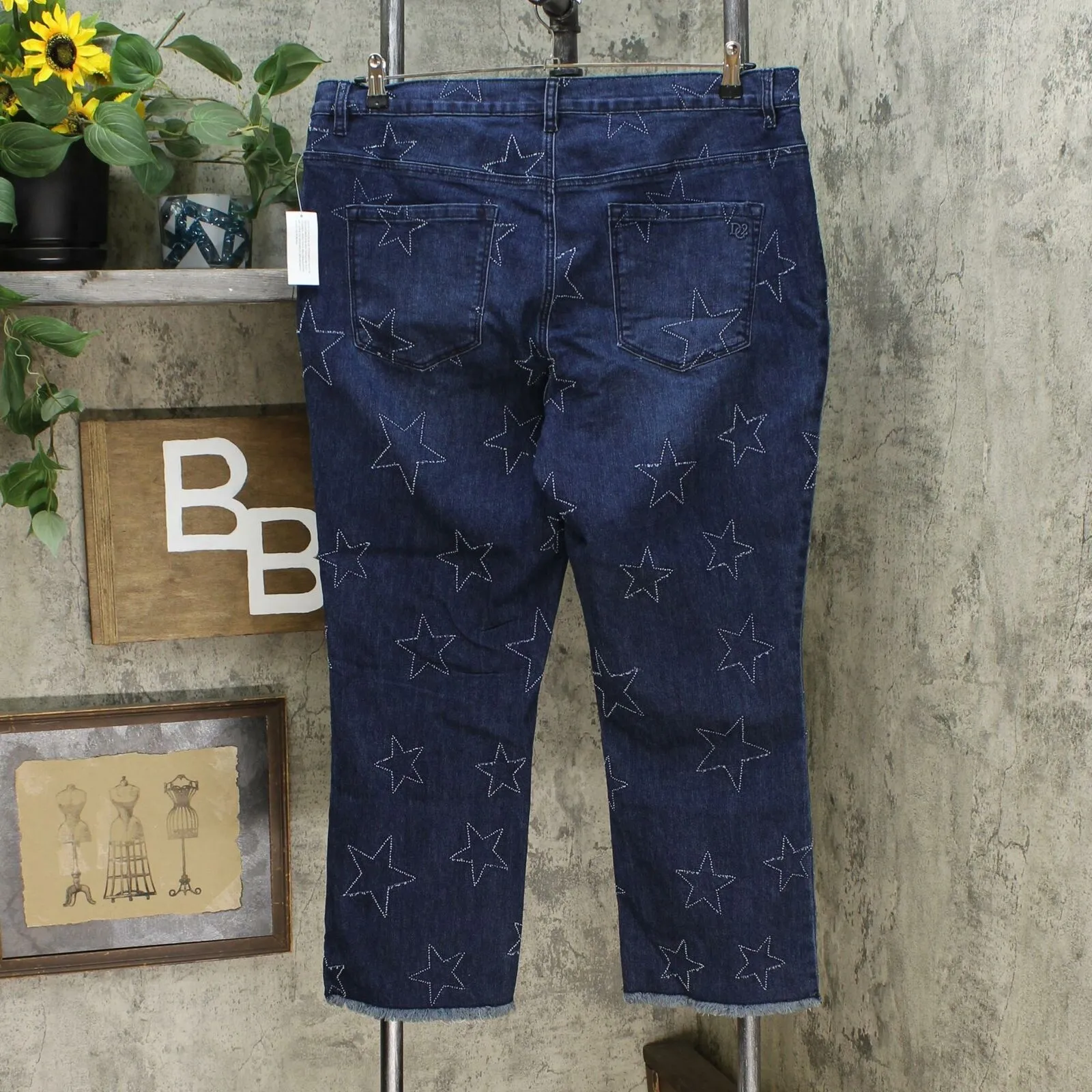 DG2 by Diane Gilman Women's Tall Classic Stretch Star Needle Punch Crop Jeans