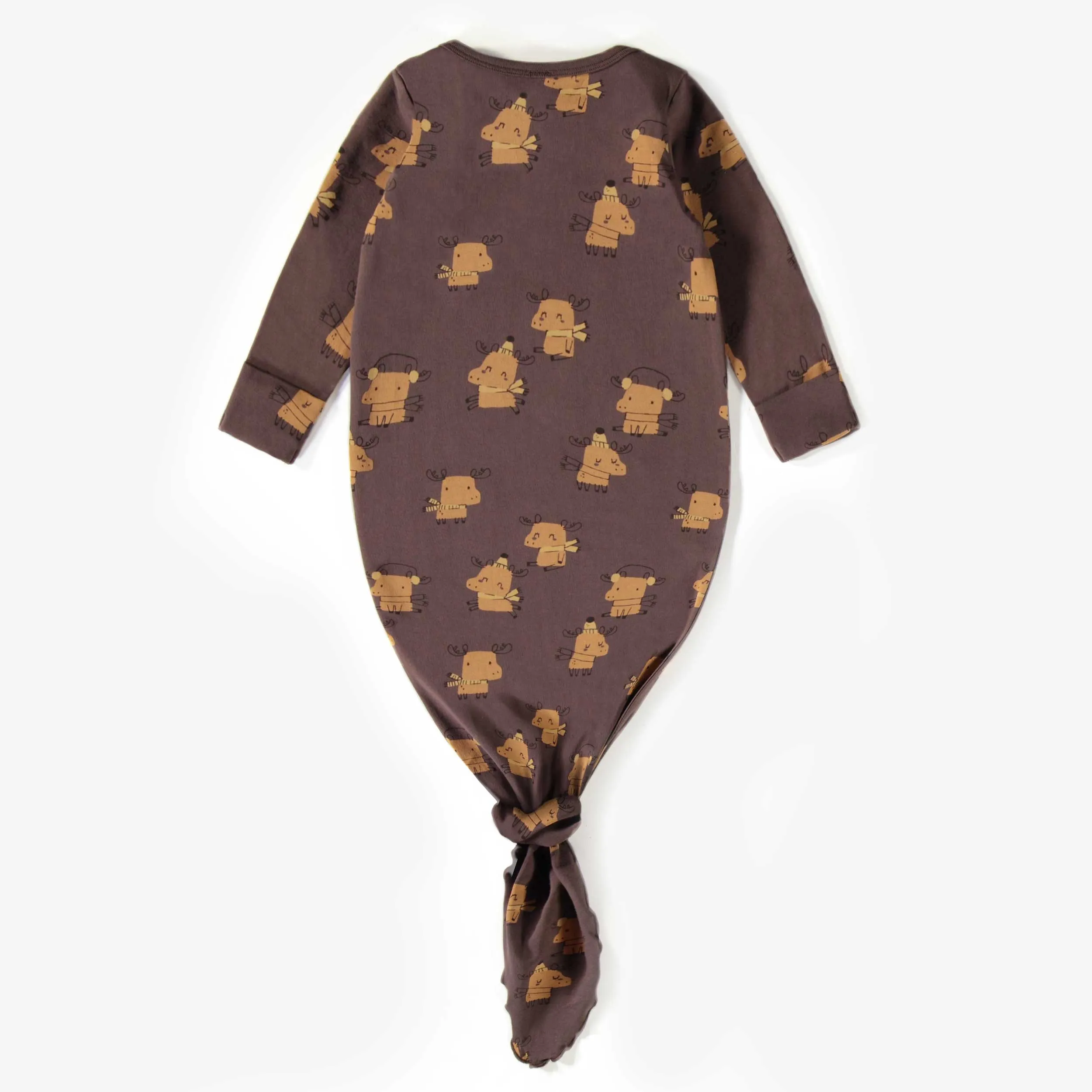 Dormeuse brune à motif en coton biologique, naissance  || Brown patterned sleeper gown in organic cotton, newborn