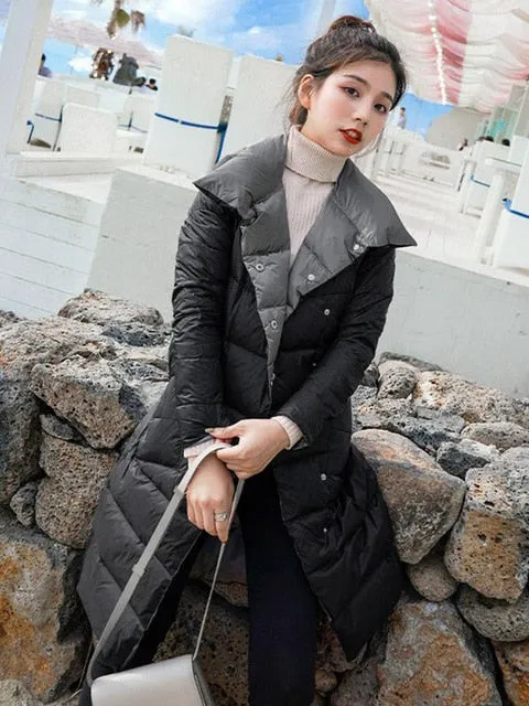 Double Breasted Duck Down Warm Soft Winter Parka Coat