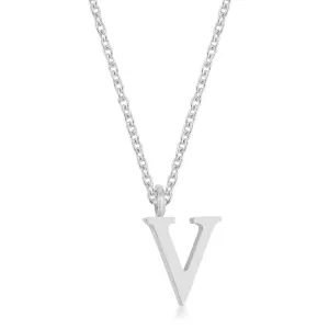 Elaina Rhodium Stainless Steel V Initial Necklace