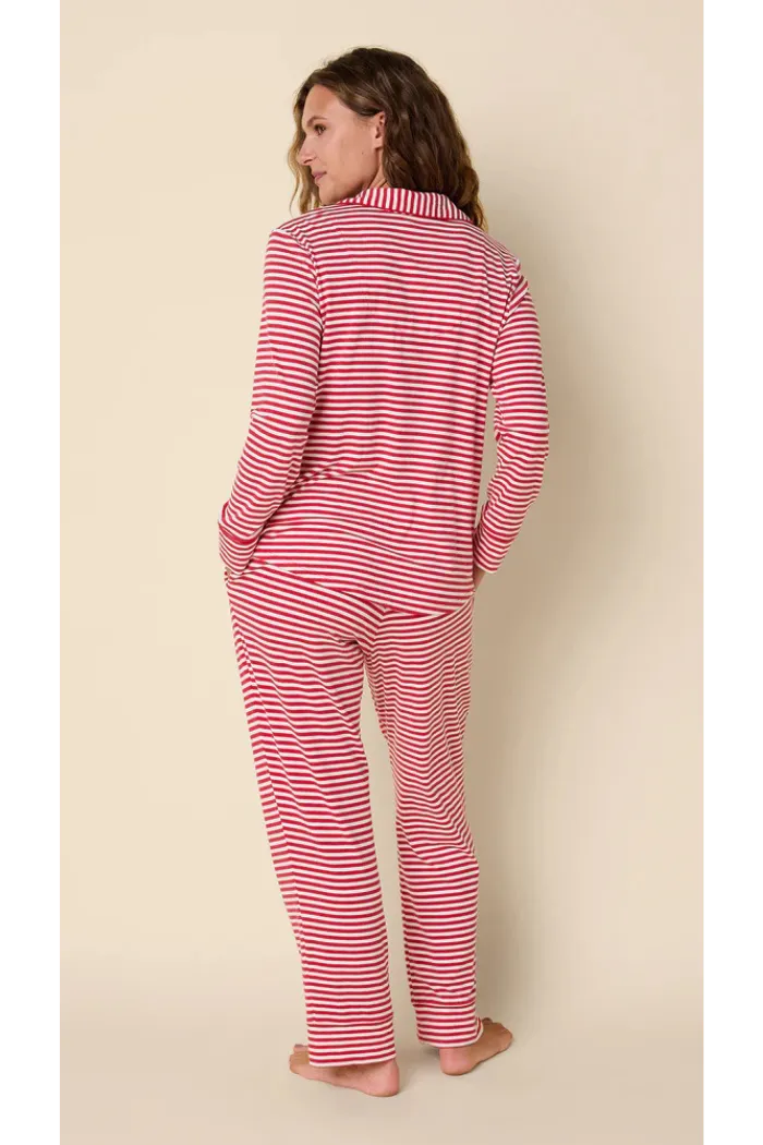 Essential Stripe Pima Knit Long-Sleeved Pajama - Red