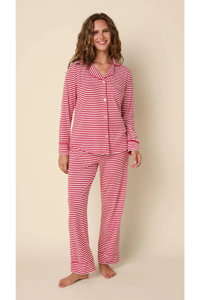 Essential Stripe Pima Knit Long-Sleeved Pajama - Red
