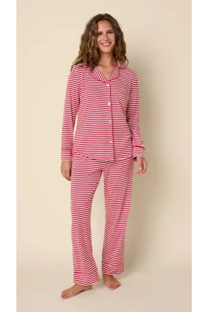 Essential Stripe Pima Knit Long-Sleeved Pajama - Red